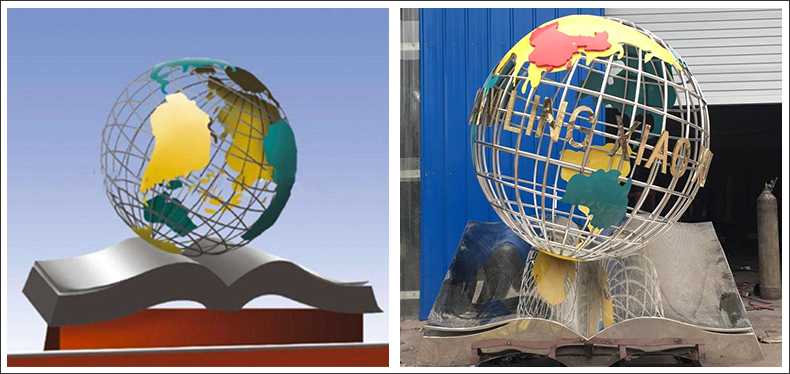 不銹鋼地球，景觀地球雕塑，學校地球儀擺件