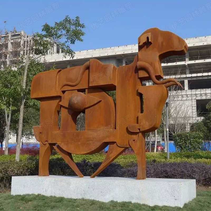 耐候鋼雕塑，抽象牛耐候鋼擺件